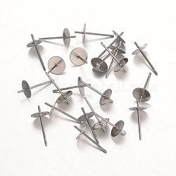 316 Surgical Stainless Steel Stud Earring Findings, For Half Drilled Beads, Stainless Steel Color, 13.5x6mm, Pin: 0.7mm