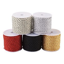 Cordón de poliéster pandahall, cuerda retorcida, color mezclado, 5mm, aproximamente 4 m / rollo, 5 colores, 1 rollo / color, 5 rollos / set