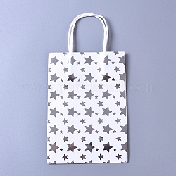 Rectangle Kraft Paper Bags with Handle, Shopping Bag, Merchandise Bag, Gift, Party Bag, Star Pattern, Gray, 14.8x8x20.8cm