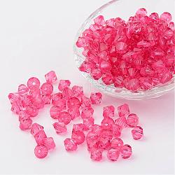 Faceted Bicone Transparent Acrylic Beads, Dyed, Pearl Pink, 4mm, Hole: 1mm, about 13000pcs/500g