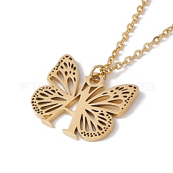 Ожерелье с подвеской в виде бабочки, золотые украшения из нержавеющей стали 304 для женщин, letter.a, Кулон : 17x20x1 мм, 15.55 дюйм (39.5 см)
