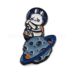 ウサギの宇宙飛行士エナメルピン  バックパック服用合金ブローチ  スチールブルー  25x21.5x2mm