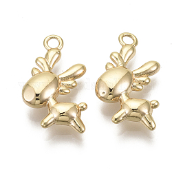 Brass Pendants, Christmas Reindeer/Stag, Nickel Free, Real 18K Gold Plated, 20.5x12x4mm, Hole: 1.8mm