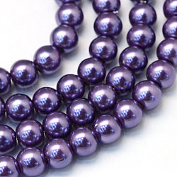 Baking Painted Pearlized Glass Pearl Round Bead Strands, Indigo, 12mm, Hole: 1.5mm, about 70pcs/strand, 31.4 inch
