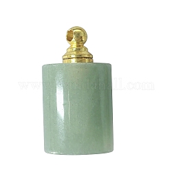 Pendentifs de bouteille de parfum d'aventurine verte naturelle, avec les accessoires en alliage de couleur aléatoire, pour l'huile essentielle, parfum, cylindre elliptique, 32x18mm