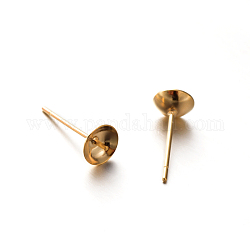 304 Stainless Steel Post Stud Earring Findings for Half Drilled Beads, Golden, 6mm, Pin: 0.6mm, Inner Diameter: 6mm