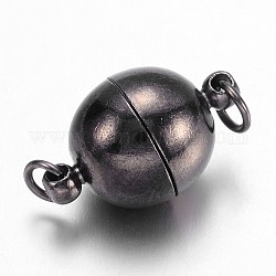 Brass Magnetic Clasps with Loops, Nickel Free, Round, Gunmetal, 17.5~19x12mm, Hole: 2mm