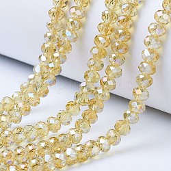 Electroplate Glass Beads Strands, AB Color Plated, Faceted, Rondelle, Light Khaki, 6x5mm, Hole: 1mm, about 85~88pcs/strand, 16.1~16.5 inch(41~42cm)