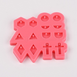 DIY Silicone Pendant Molds, Resin Casting Molds, For DIY UV Resin, Epoxy Resin Jewelry Making, Mixed Shapes, Salmon, 80x80x7mm, Hole: 2mm, Inner Diameter: 6~20x11~13mm