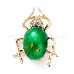 Spilla smaltata di scarabeo, squisita spilla di strass in lega di insetti per donna ragazza, oro, verde, 39x30x10mm, ago :0.7mm