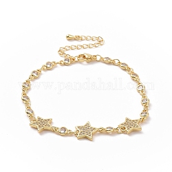 Clear Cubic Zirconia Star Link Bracelet, Brass Jewelry for Women, Golden, 7-1/2 inch(19cm)
