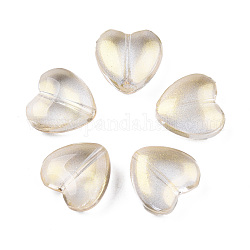 Transparent Spray Painted Glass Beads, with Glitter Powder
, Heart, Goldenrod, 12x12x5.5mm, Hole: 1mm