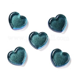 Cabochon in resina trasparente, con glitter, cuore, verde acqua, 18x19.5x6.5mm