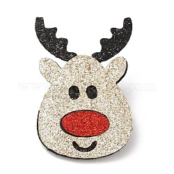 Spilla in pelle pu a tema natalizio, perno in lega di zinco, cervo, 39x28x3mm