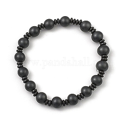 Bracelets de perles d'hématite synthétiques non magnétiques, ronde, diamètre intérieur: 2-1/8 pouce (5.4 cm)