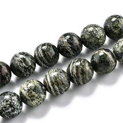 Brins de perles de jaspe vert zèbre naturel, ronde, 10.5mm, Trou: 1mm, Environ 37 pcs/chapelet, 15.35'' (39 cm)
