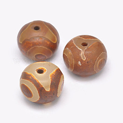 Perline dzi tibetane a 3 occhio, agata naturale perle, tinti e riscaldato, rondelle, corallo, 19~20x14~16mm, Foro: 2.5~3 mm