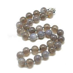 Colliers en perles d'agate gris naturel, avec mousquetons en alliage, ronde, 18.8 pouce ~ 19.2 pouces (48~49 cm), rond: 10 mm