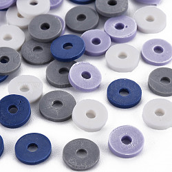 Cuentas de arcilla polimérica hechas a mano de 4 colores, abalorios heishi, disco / plano y redondo, lila y azul de prusia y gris y blanco, 8x0.5~1.5mm, agujero: 2 mm, aproximamente 11500 unidades / 1000 g