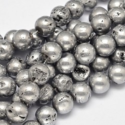 Круглые гальванические натуральный druzy жеода кварцевые нити бисер, со серебряным покрытием, 10 мм, отверстие : 1 мм, около 15 шт / нитка, 5.5 дюйм