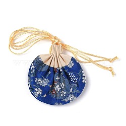 Porte-monnaie sachet de brocart chinois, sac à bijoux brodé floral avec cordon de serrage, pour femmes filles, bleu, 9.2x12 cm