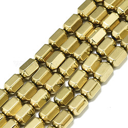 Electroplate Non-magnetic Synthetic Hematite Beads Strands, Hexagon, Real 18K Gold Plated, 6x4x4mm, Hole: 0.9mm, about 65~67pcs/strand, 15.75 inch(40cm)