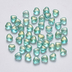 Transparente sprühlackierte Glasperlen, mit Glitzerpulver, Herz, mittleres Seegrün, 6x6x4 mm, Bohrung: 0.7 mm