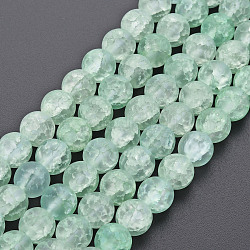 Fili di perline di vetro crepla, tinti e riscaldato, smerigliato, tondo, verde chiaro, 8mm, Foro: 1.2 mm, circa 50~51pcs/filo, 15.35 pollice (39 cm)