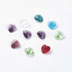 Glass Pendants, Faceted, Heart, Great For Mother's Day Bracelet Making, Mixed Color, about 10mm in diameter, 6mm thick, hole: 0.5mm