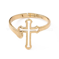 Ionenplattierung (ip) 201 aushöhlen Edelstahl Kreuz verstellbarer Ring für Frauen, echtes 18k vergoldet, uns Größe 6 1/4 (16.7mm)