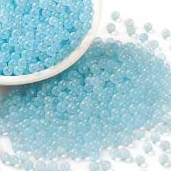 Luminous Transparent Glass Seed Round Beads, No Hole/Undrilled, Grade A, Deep Sky Blue, 3~3.5mm, about 7500pcs/bag