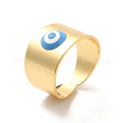 Эмалевые сглазы открытые манжеты кольца, настоящие 18-каратные позолоченные латунные украшения для женщин, глубокое синее небо, размер США 7 1/4 (17.5 мм)