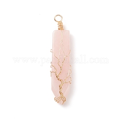 Natural Rose Quartz Big Pendants, with Golden Tone Copper Wire Wrapped, Sword with Tree, 63.5x14x10mm, Hole: 4.4mm