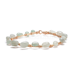 Bracelet tressé en perles d'aventurine verte naturelle, bijoux en pierres précieuses en fil de cuivre pour femmes, or clair, 8-1/8 pouce (20.6 cm)