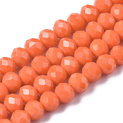 Chapelets de perles en verre opaque de couleur unie, facette, rondelle, corail, 6x5mm, Trou: 1mm, Environ 85~88 pcs/chapelet, 16.1~16.5 pouce (41~42 cm)