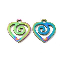 Ion Plating(IP) 304 Stainless Steel Pendants, Heart Charm, Rainbow Color, 15x13.5x1.5mm, Hole: 2mm