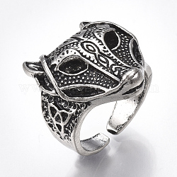 Сплав манжеты кольца пальцев, широкая полоса кольца, лиса, античное серебро, Размер 9, 19 мм
