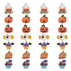 28pcs 7 pendentifs en alliage d'émail de style halloween, citrouille fantôme et maison de citrouille et bonbons avec oeil, or, 26x22mm, 4 pièces / style