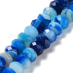 Fili di perline di agata naturale / agata a strisce, tinti e riscaldato, rondelle sfaccettato, blu, 8~8.5x5~5.5mm, Foro: 1 mm, circa 72pcs/filo, 15.24~15.35'' (38.7~39 cm)