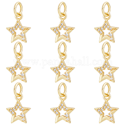 Beebeecraft 14Pcs Brass Micro Pave Cubic Zirconia Charms, with Jump Ring, Long-Lasting Plated, Star Charm, Real 18K Gold Plated, 11x8x2mm, Hole: 3mm