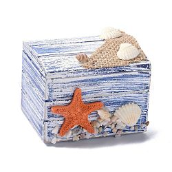 Scatola di legno, scatola della copertura di vibrazione, con stella marina in resina, rettangolo, corallo, 6.2x7.5x6.4cm
