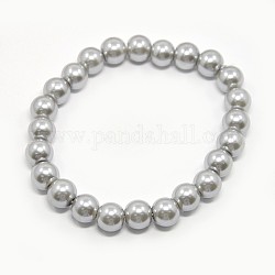 Bracelets extensibles de perles en verre, avec cordon élastique, couleur d'argent, 6x55mm