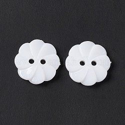 Botones de acrílico, 2 agujero, teñido, flor, blanco, 18x3.5mm, agujero: 2 mm