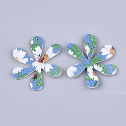 Bedrucken von pu leder anhängern, mit doppelseitigem Blumenmuster, Blume, Licht Himmel blau, 45.5x40x2 mm, Bohrung: 1 mm