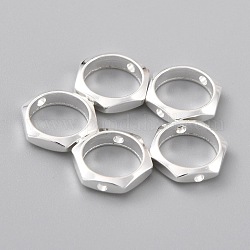 Brass Bead Frames, Long-Lasting Plated, Hexagon, 925 Sterling Silver Plated, 8~9x2mm, Hole: 1mm, Inner Diameter: 6.5mm