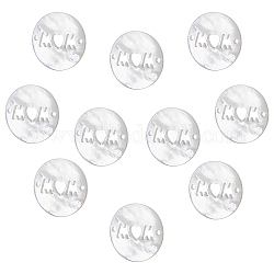 Nbeads 10 piezas encantos de conector de concha blanca natural, plano redondo con palabra hueca mamá, para el dia de la madre, 16x1.8mm, agujero: 1 mm