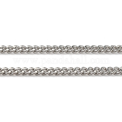 Brass Twisted Chains, Curb Chains, Diamond Cut, Unwelded, Faceted, with Spool, Oval, Lead Free & Nickel Free & Cadmium Free, Platinum, 3x2x0.6mm, about 301.83 Feet(92m)/roll