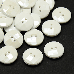 Taiwan Acrylic Buttons, Pearl Luster, Faceted, 2-Hole, Flat Round, WhiteSmoke, 11.5x4mm, Hole: 1mm