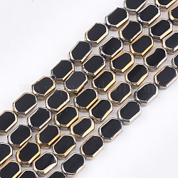 Chapelets de perles en verre électroplaqué, bord plaqué, rectangle, noir, 9~9.5x6~6.5x3.5mm, Trou: 1mm, Environ 28 pcs/chapelet, 10.6 pouce