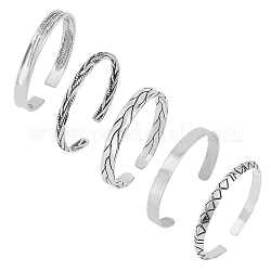 Anattasoul 5 pz 5 stili in lega di stile tibetano e 304 braccialetti aperti in acciaio inossidabile per donna, argento antico e colore acciaio inox, diametro interno: 2~2-1/2 pollice (5.2~6.4 cm), 1pc / style